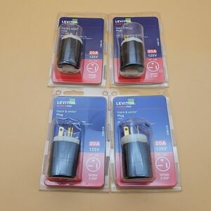 Leviton 20 AMP 125 VOLT Straight Plug Black and White NEMA 5-20P Lot Of 4